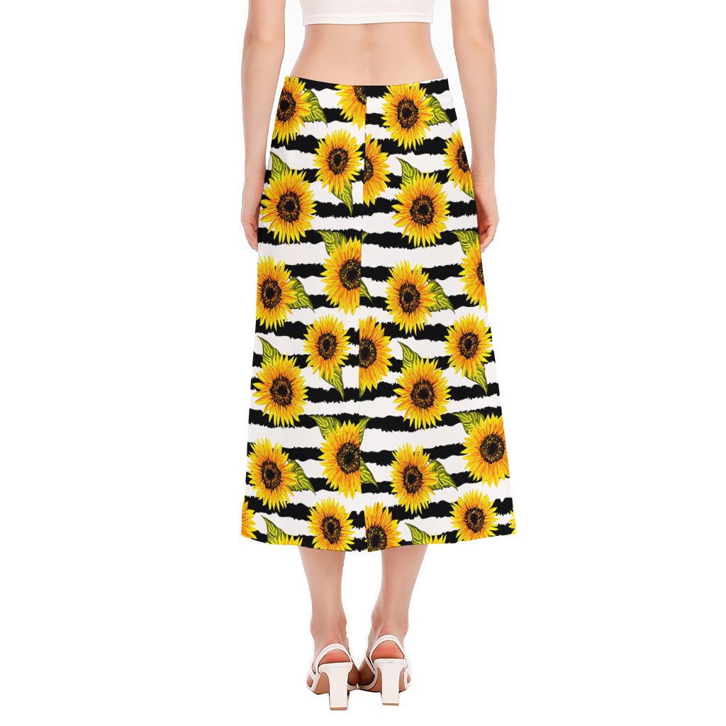 Sunflower Striped Pattern Print Side Slit Midi Skirt