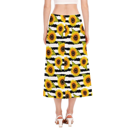 Sunflower Striped Pattern Print Side Slit Midi Skirt