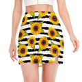 Sunflower Striped Pattern Print Side Slit Mini Skirt