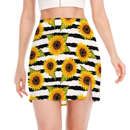 Sunflower Striped Pattern Print Side Slit Mini Skirt