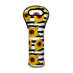 Sunflower Striped Pattern Print Single Neoprene Wine Tote