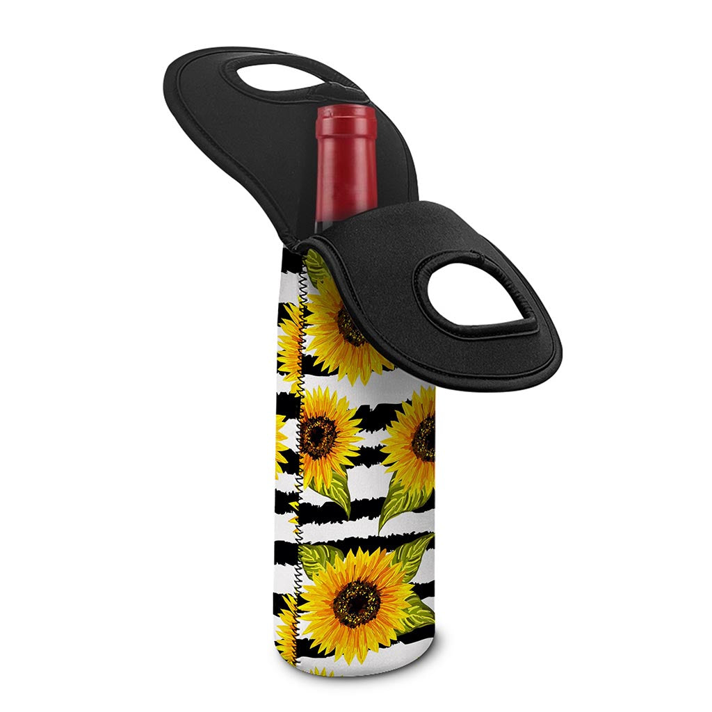 Sunflower Striped Pattern Print Single Neoprene Wine Tote