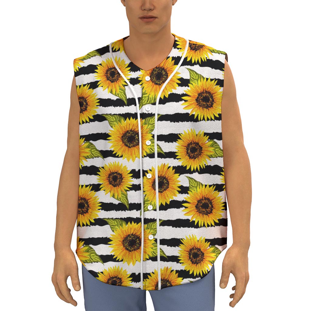 Sunflower Striped Pattern Print Sleeveless Baseball Jersey