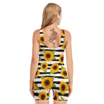 Sunflower Striped Pattern Print Sleeveless One Piece Swimsuit