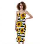 Sunflower Striped Pattern Print Slim Fit Midi Cami Dress