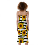 Sunflower Striped Pattern Print Slim Fit Midi Cami Dress
