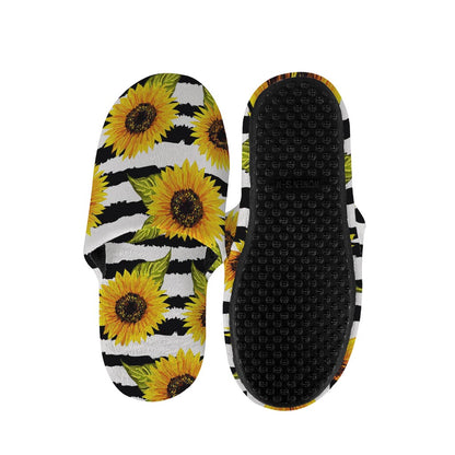 Sunflower Striped Pattern Print Slippers