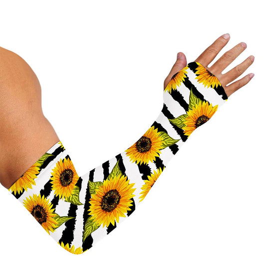 Sunflower Striped Pattern Print Sun Protection Arm Sleeves