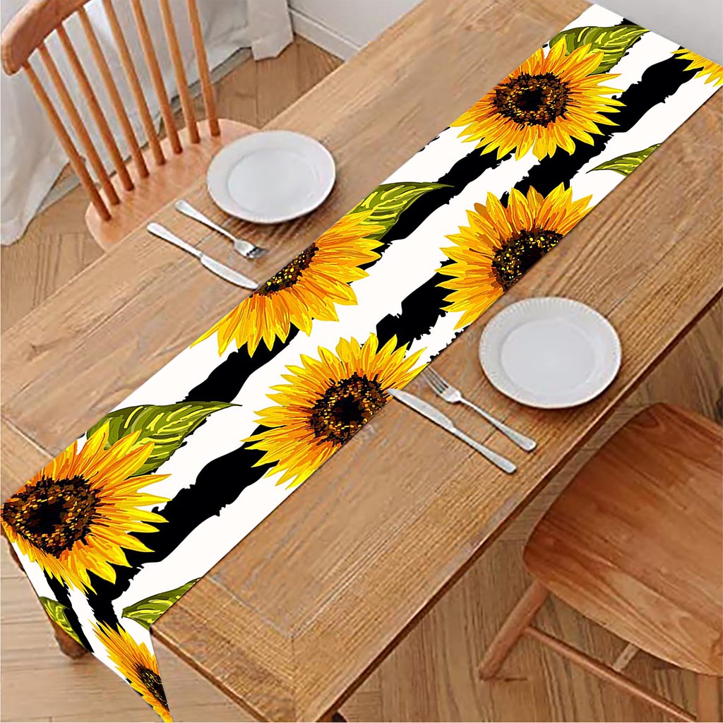 Sunflower Striped Pattern Print Table Runner