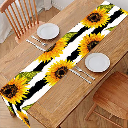 Sunflower Striped Pattern Print Table Runner
