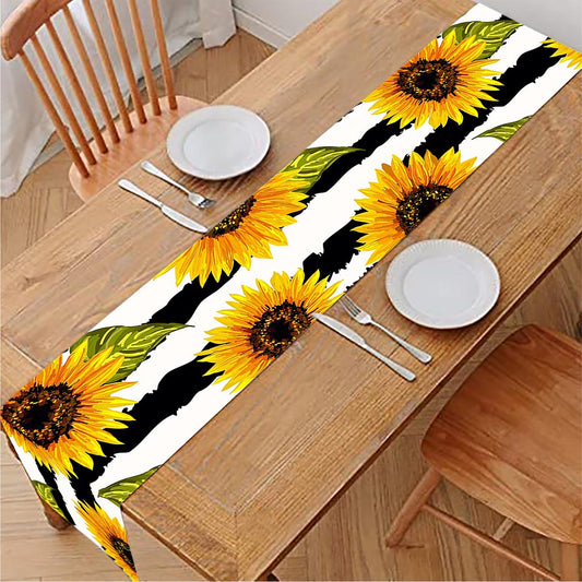 Sunflower Striped Pattern Print Table Runner