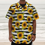 Sunflower Striped Pattern Print Textured Short Sleeve Shirt