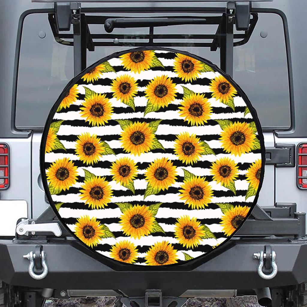 Sunflower Striped Pattern Print Tire Cover
