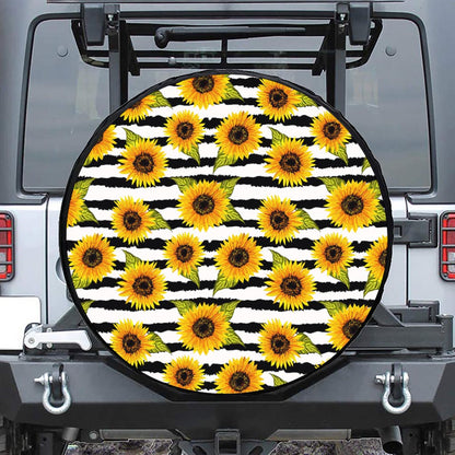 Sunflower Striped Pattern Print Tire Cover