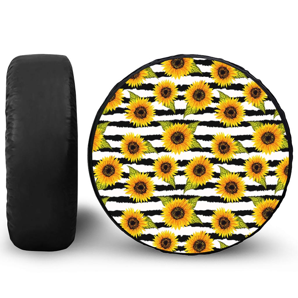 Sunflower Striped Pattern Print Tire Cover