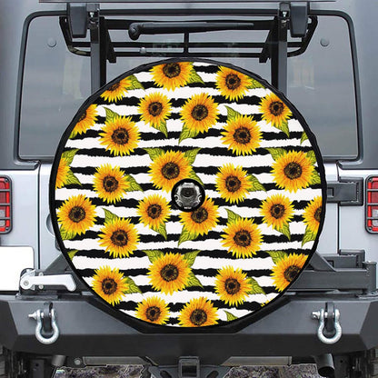 Sunflower Striped Pattern Print Tire Cover With Camera Hole