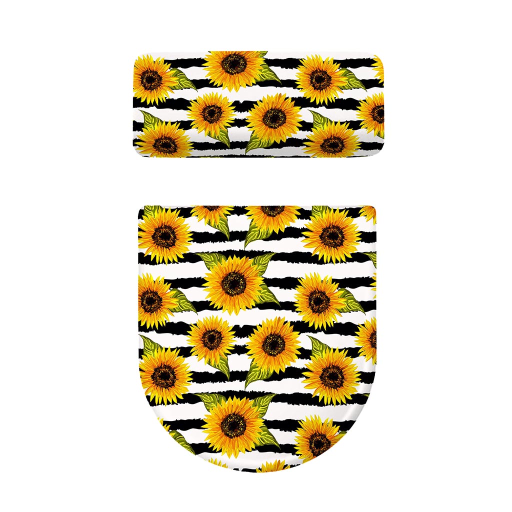 Sunflower Striped Pattern Print Toilet Lid And Tank Cover Set