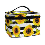 Sunflower Striped Pattern Print Travel Makeup Bag