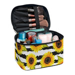 Sunflower Striped Pattern Print Travel Makeup Bag