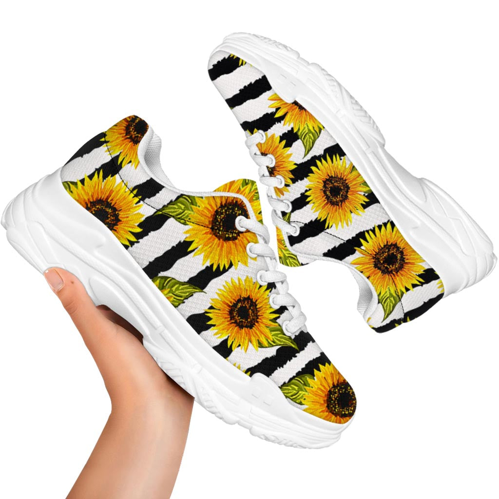Sunflower Striped Pattern Print White Chunky Shoes