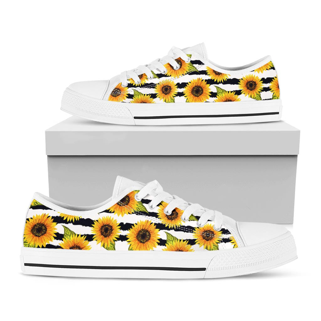 Sunflower Striped Pattern Print White Low Top Sneakers