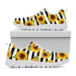 Sunflower Striped Pattern Print White Running Shoes