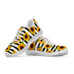 Sunflower Striped Pattern Print White Running Shoes