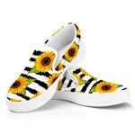 Sunflower Striped Pattern Print White Slip On Sneakers