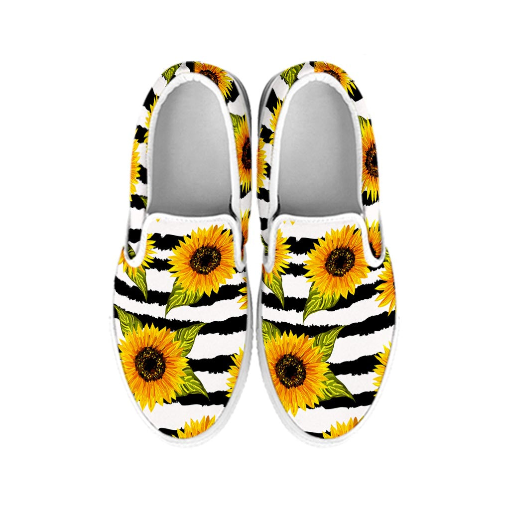 Sunflower Striped Pattern Print White Slip On Sneakers