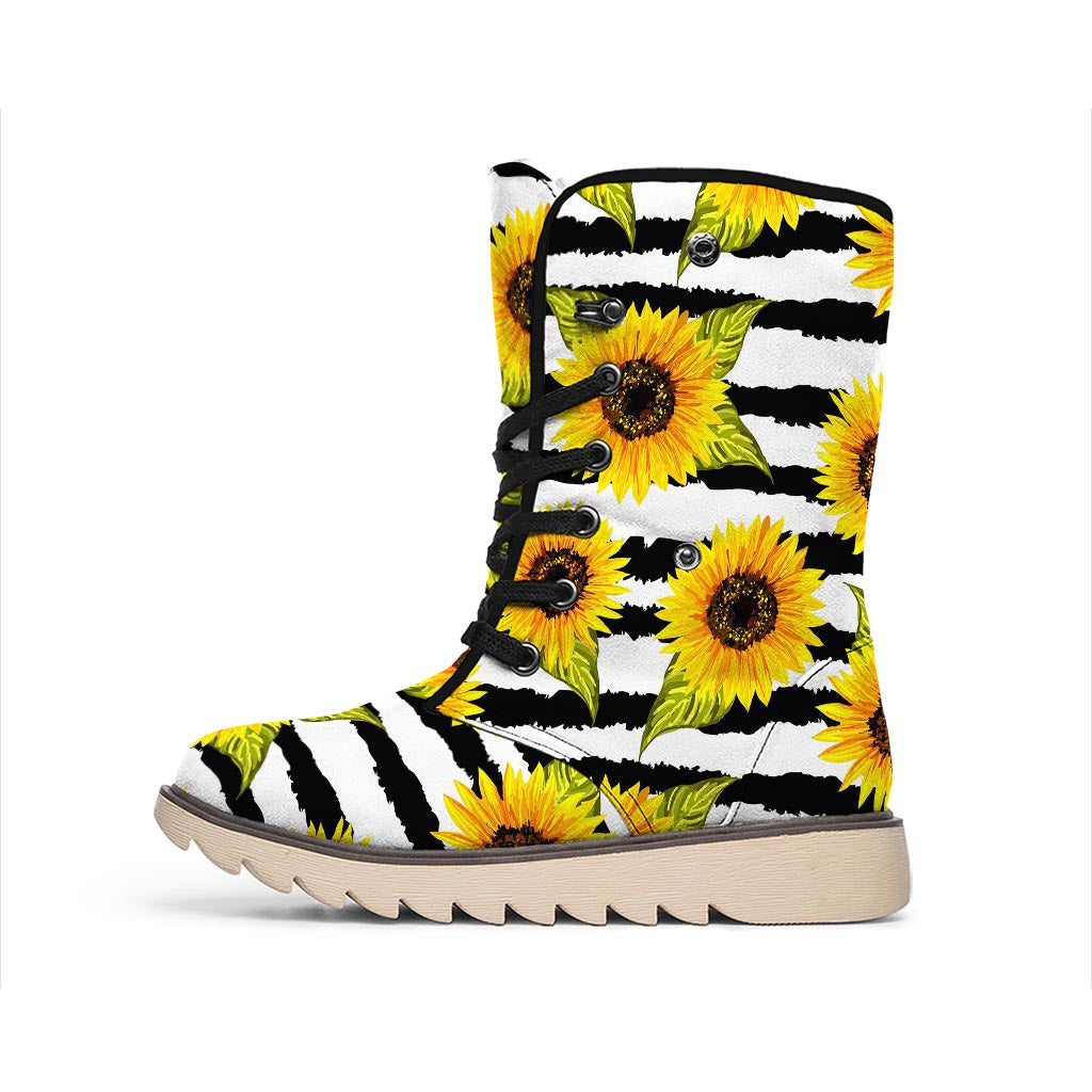 Sunflower Striped Pattern Print Winter Boots