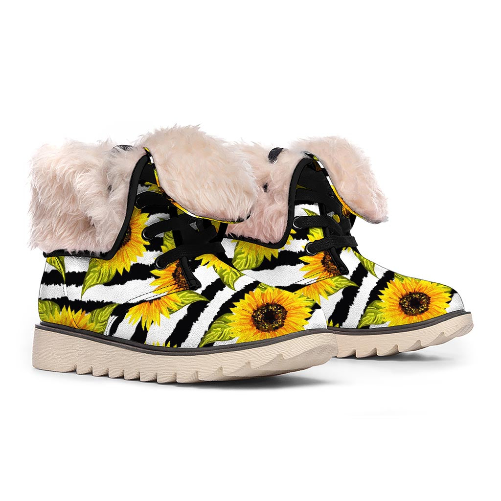 Sunflower Striped Pattern Print Winter Boots