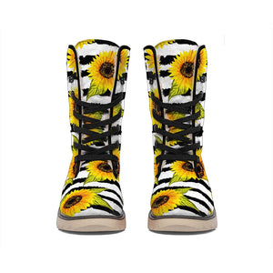 Sunflower Striped Pattern Print Winter Boots