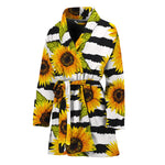 Sunflower Striped Pattern Print Women's Bathrobe