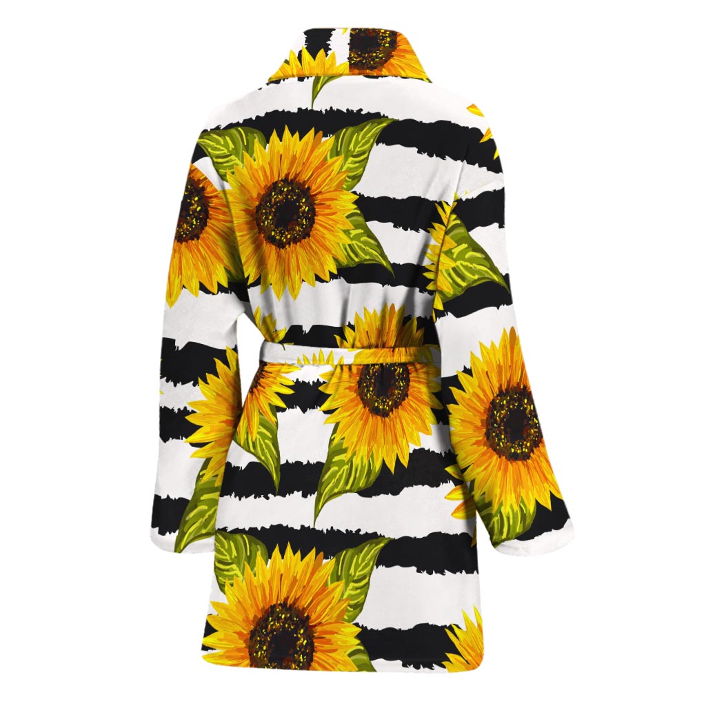 Sunflower Striped Pattern Print Women's Bathrobe