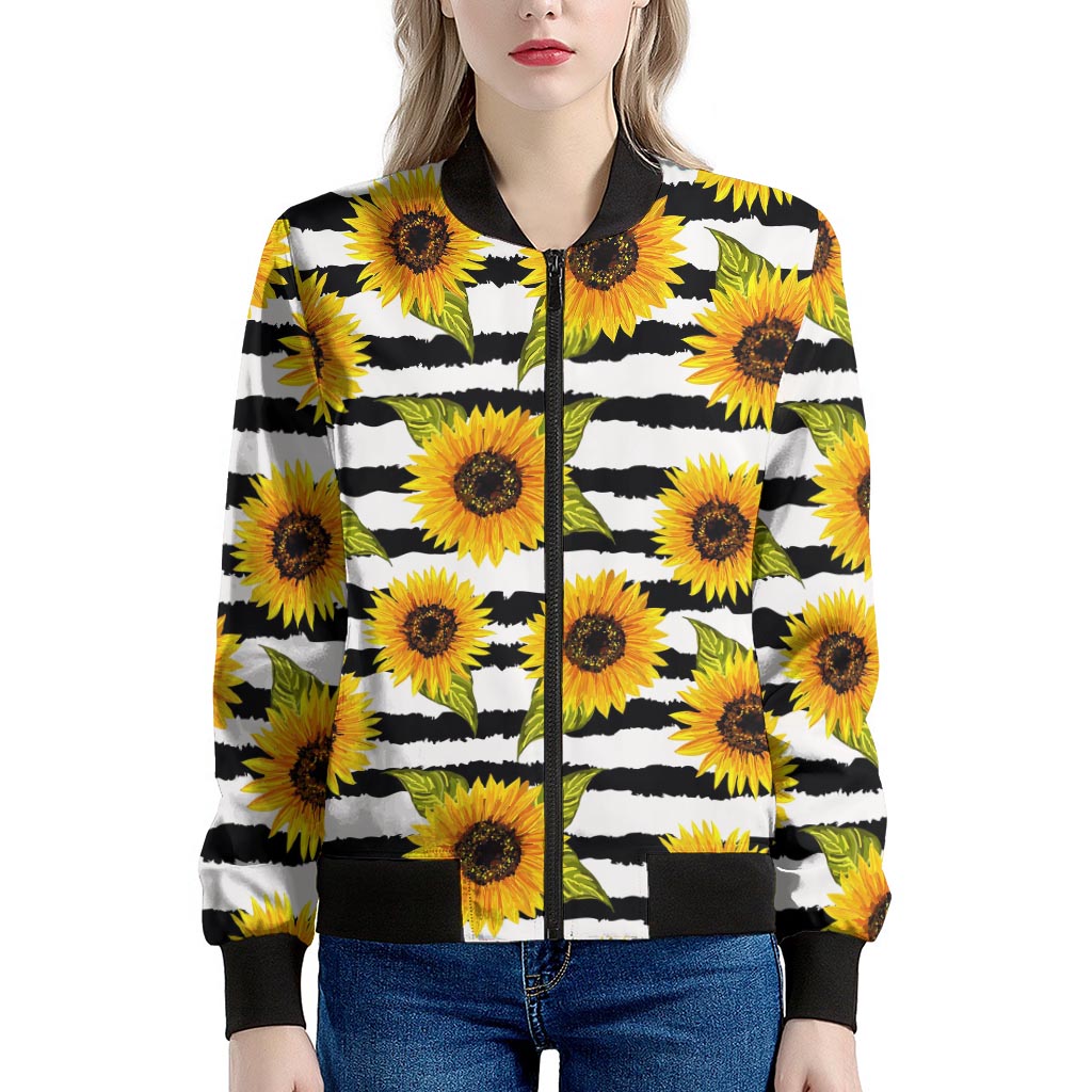 Sunflower Striped Pattern Print Women's Bomber Jacket
