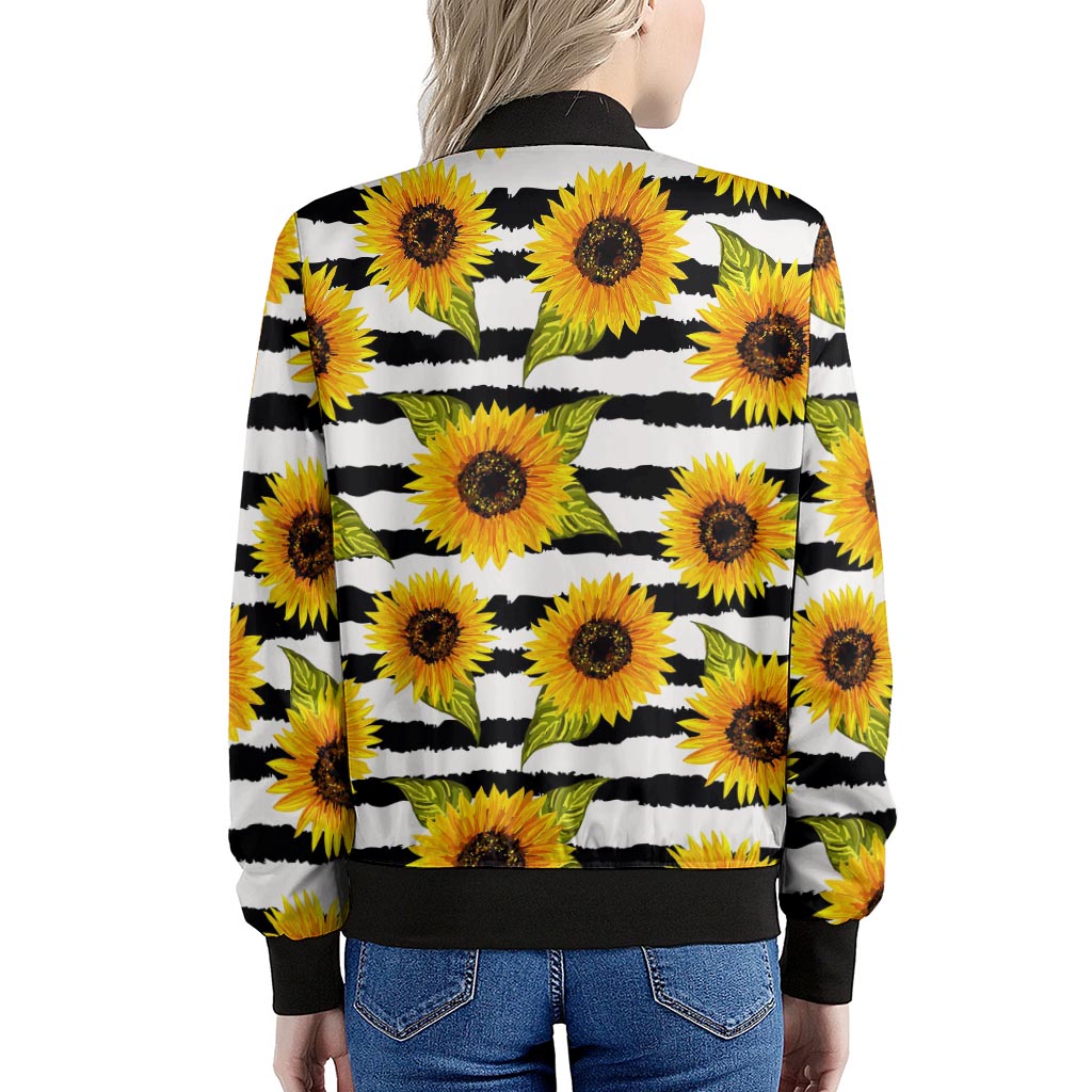 Sunflower Striped Pattern Print Women's Bomber Jacket