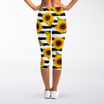 Sunflower Striped Pattern Print Women's Capri Leggings