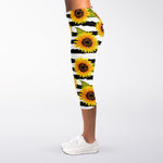 Sunflower Striped Pattern Print Women's Capri Leggings