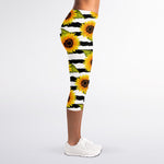 Sunflower Striped Pattern Print Women's Capri Leggings