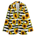 Sunflower Striped Pattern Print Women's Cotton Blazer