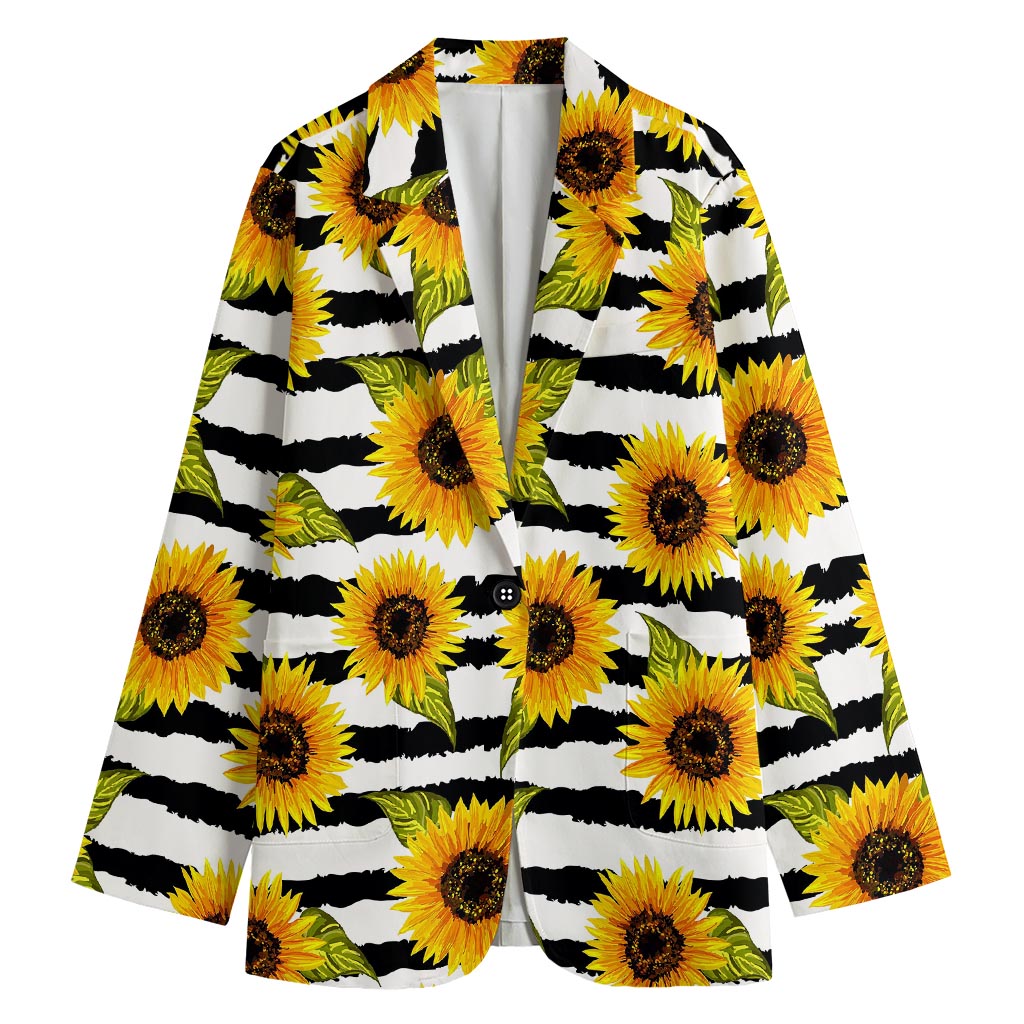 Sunflower Striped Pattern Print Women's Cotton Blazer