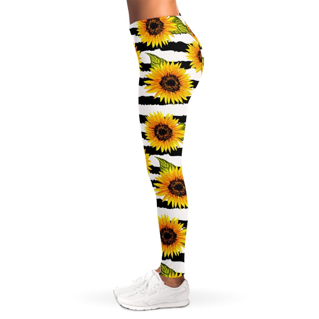 Sunflower Striped Pattern Print Women's Leggings