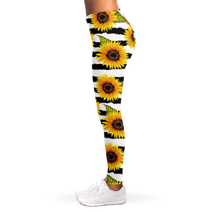 Sunflower Striped Pattern Print Women's Leggings