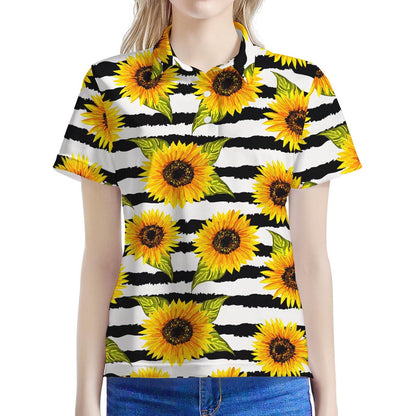 Sunflower Striped Pattern Print Women's Polo Shirt