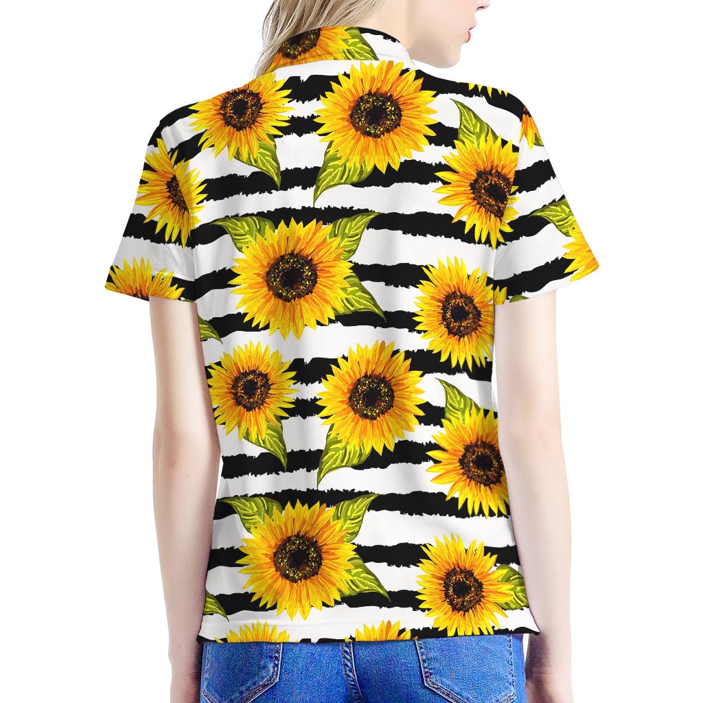 Sunflower Striped Pattern Print Women's Polo Shirt