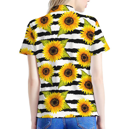 Sunflower Striped Pattern Print Women's Polo Shirt