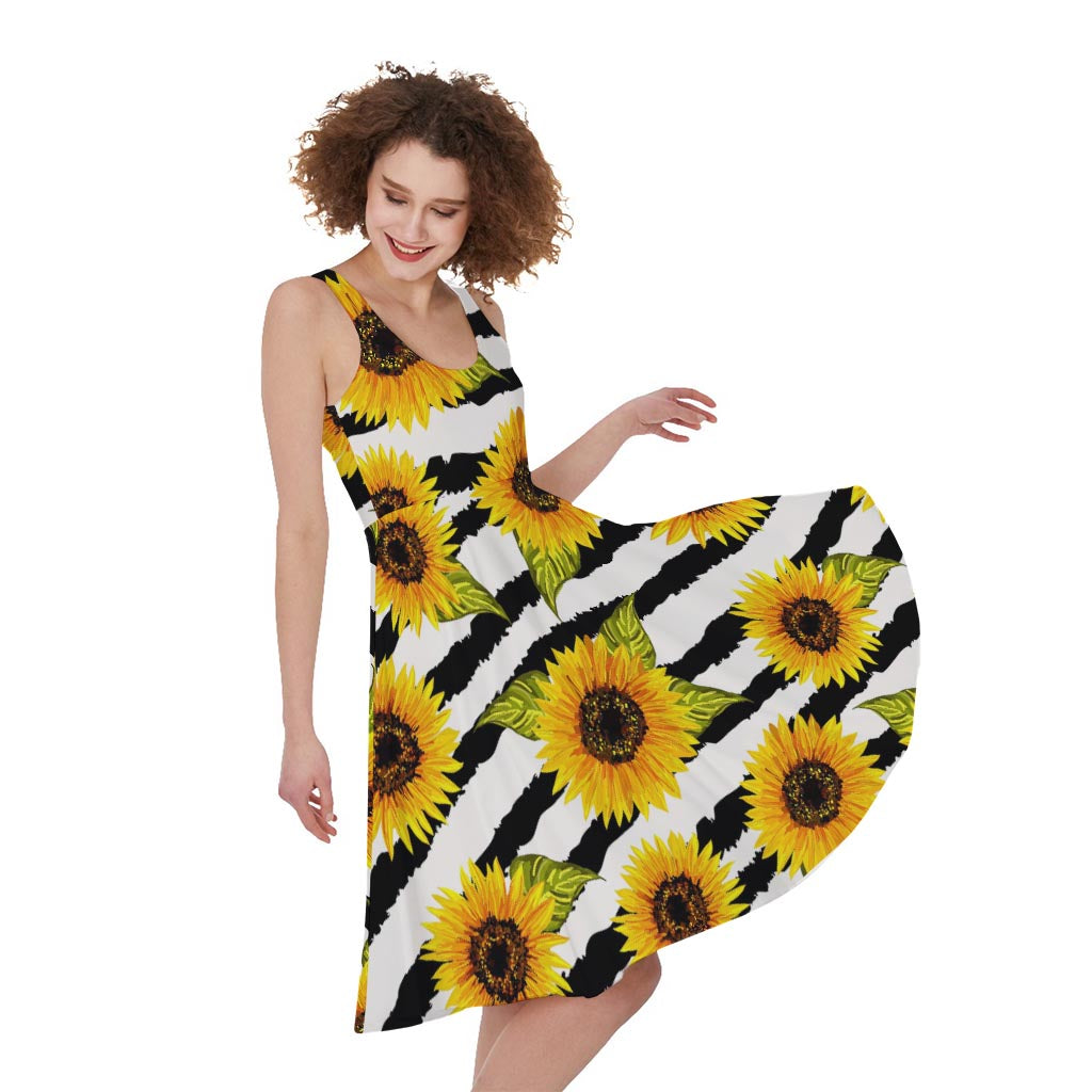 Sunflower Striped Pattern Print Women's Sleeveless Dress