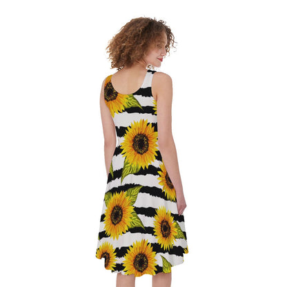 Sunflower Striped Pattern Print Women's Sleeveless Dress