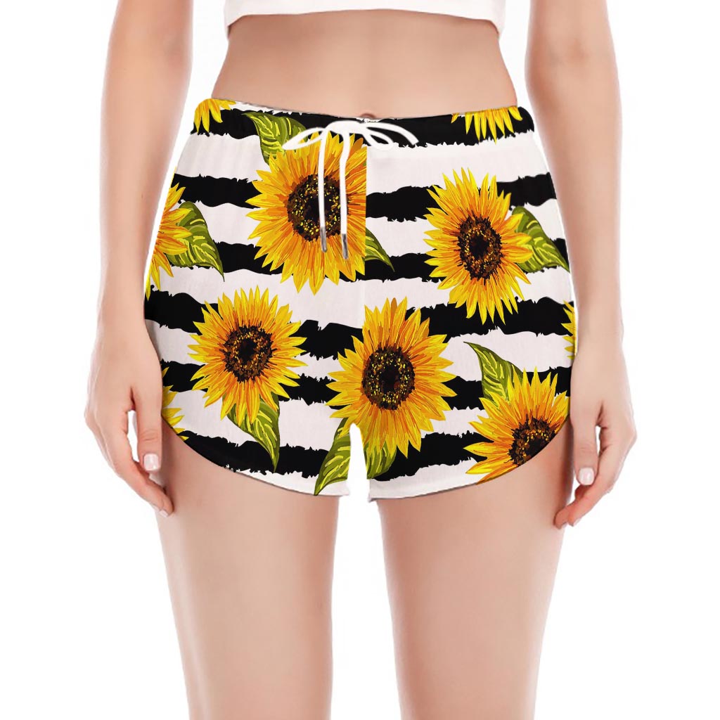 Sunflower Striped Pattern Print Women's Split Running Shorts