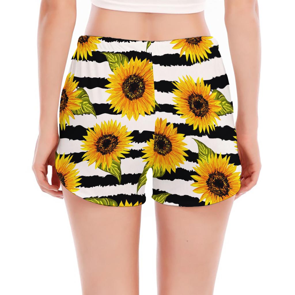 Sunflower Striped Pattern Print Women's Split Running Shorts